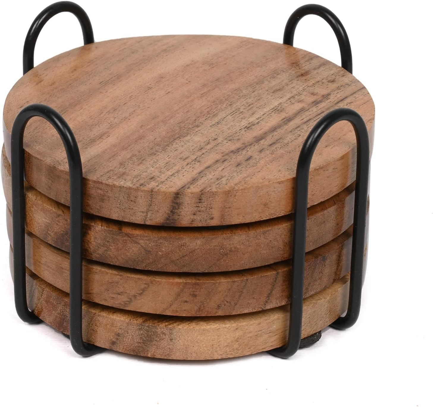 EDHAS Acacia Wood Coasters for Drinks with Iron Holder Stand for Coffee Table, Tabletop Protectio... | Amazon (US)
