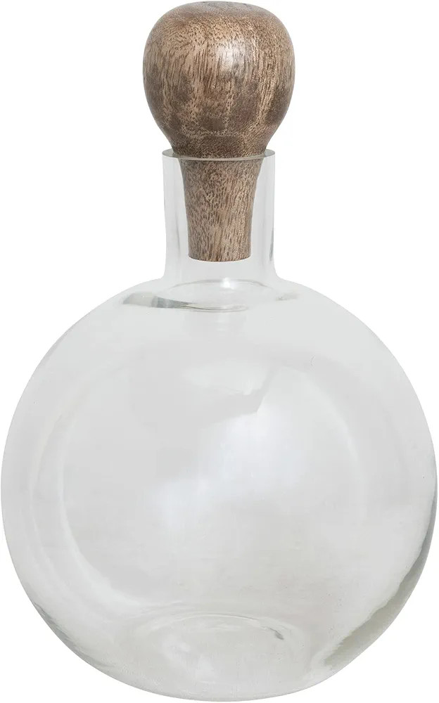 Creative Co-Op Wine Glass Mango Wood Stopper Decanter, 10" x 6", Clear | Amazon (US)
