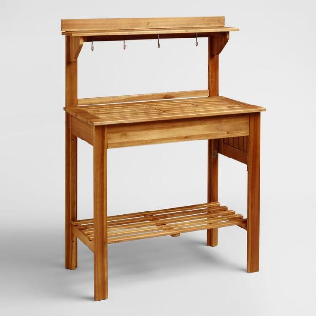 Natural Wood Outdoor Potting Bench | World Market