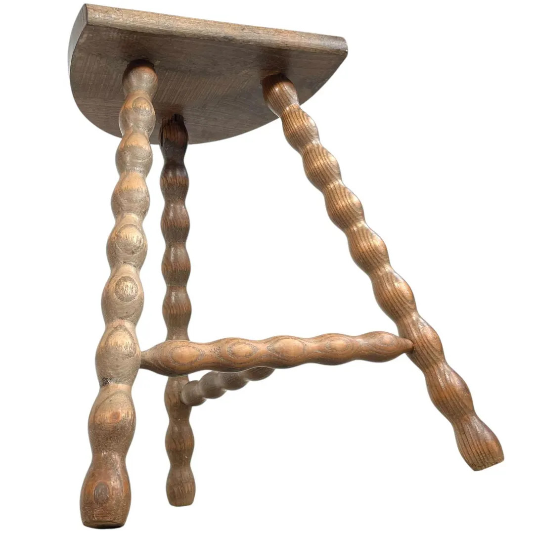 Vintage French Tripod Stool Chair Seat Wooden Milking Kitchen D Shaped Seat Braced Bobbin Leg Res... | Etsy (US)