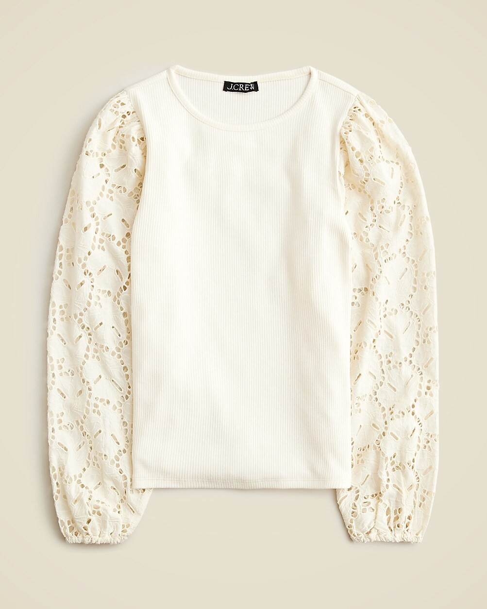 Vintage rib top with cotton poplin eyelet sleeves | J. Crew US