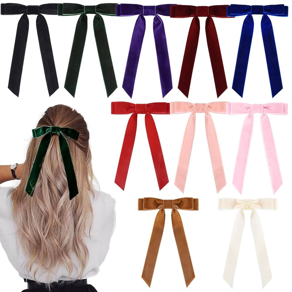 10PCS Velvet Bows Hair Clip Ribbon Accessories Ponytail Holder Hair Bow for Women Girls Toddlers ... | Amazon (US)