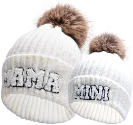 2PCS Parent-Child Beanie Hat Mama and MINI Embroidery Knitted Hat Winter Warm Cuffed Ski Cap with... | Amazon (US)