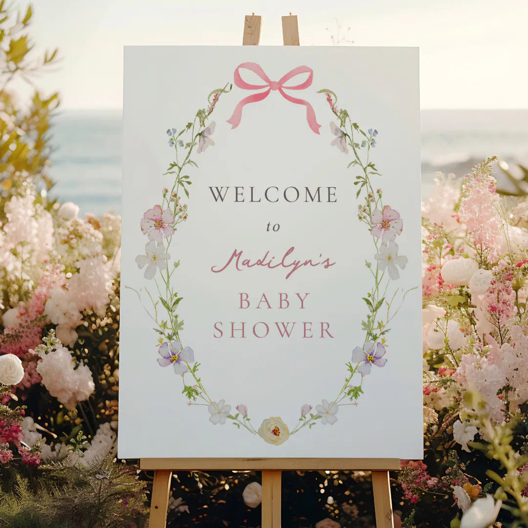 Pink Wildflower Bow Baby Shower Welcome Sign | Zazzle | Zazzle