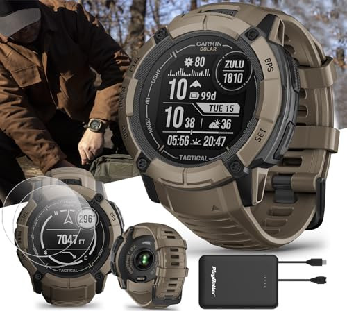 Garmin Instinct 2X Solar Tactical (Coyote Tan) Rugged GPS Smartwatch Bundle - Multi-Band GNSS, 24/7 Health Monitoring, Smart Notifications with PlayBetter Portable Charger & Screen Protectors | Amazon (US)