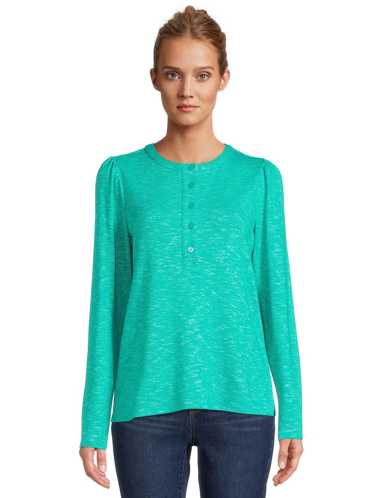 Time and Tru Women's Henley Shirt with Long Sleeves | Walmart (US)