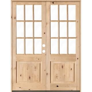 72 in. x 96 in. Craftsman Knotty Alder 9-Lite Clear Glass Unfinished Wood Left Active Inswing Dou... | The Home Depot