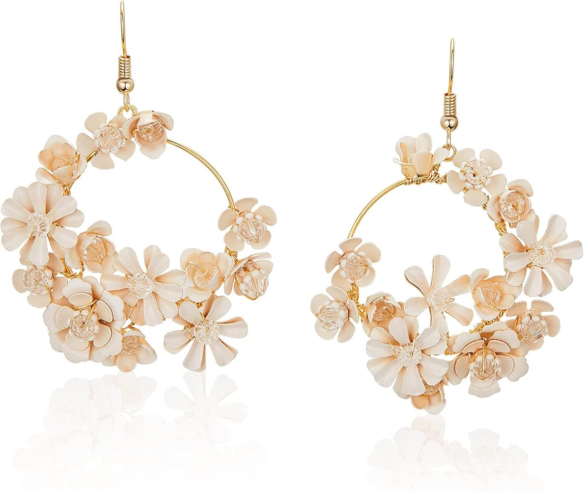 SWEETV Floral Wedding Earrings for Brides, Bridal Drop Dangle Statement Earrings for Women, Gold ... | Amazon (US)