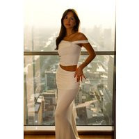 Irene Gathered Knit Maxi Skirt - Ivory I MESHKI I Size XXS | MESHKI US