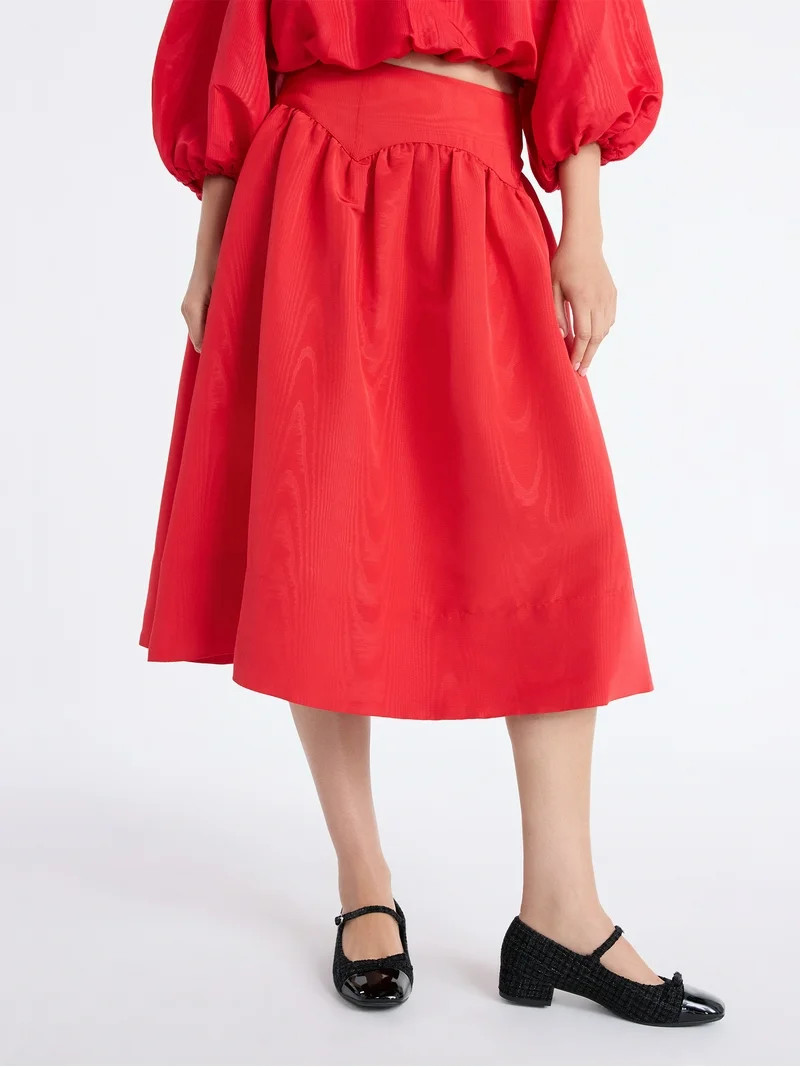 ree Assembly Women's and Women's Plus Shirred Yoke Midi Skirt, Size 0-26 | Walmart (US)