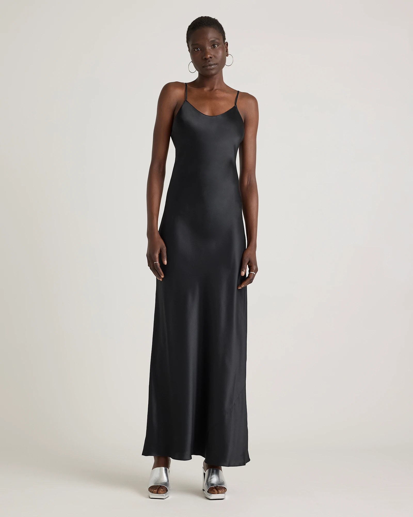 Black 100% Washable Silk Maxi Slip Dress | Quince