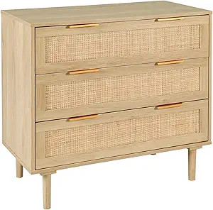 HOPUBUY 3 Drawer Dresser for Bedroom, Rattan Dresser Modern Closet Dressers Chest of Drawers, Woo... | Amazon (US)