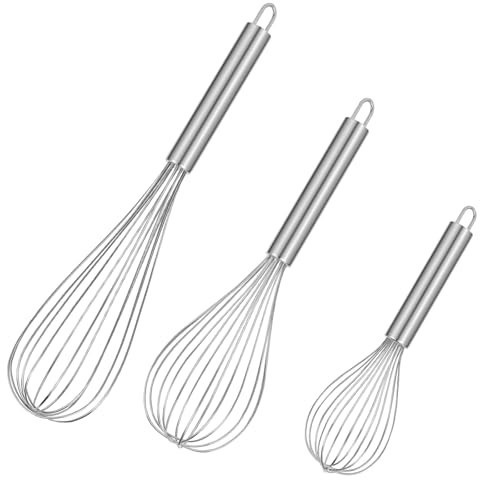 Kisuwye Metal Whisks for Cooking Stainless Steel Whisk Set 3 Pack Wisking Tool Balloon Wisk 8" 10" 12" Wire Whisk for Baking, Whisking, Mixing, Blending | Amazon (US)