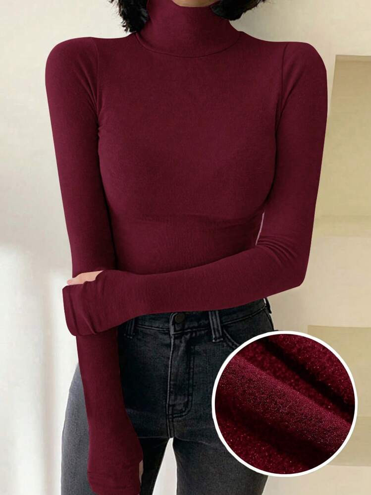 DAZY Women's Solid Color Turtleneck Slim Fit Thermal T-Shirt, Autumn Long Sleeve Women Tops,Fall Women Clothes | SHEIN