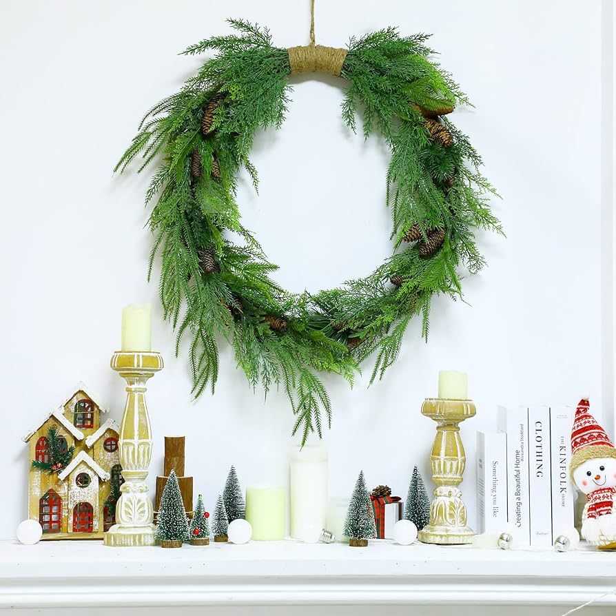 Hotop 31 x 37 Inch Artificial Christmas Wreath with Pine Pinecones Jute Hanger Front Door Pine Co... | Amazon (US)