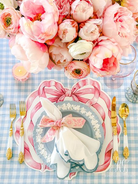 Bow spring table pink peonies table decor 

#LTKfindsunder100 #LTKSeasonal #LTKhome
