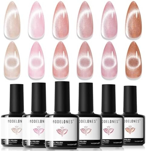 modelones Cat Eye Gel Nail Polish, 6 Colors Nude Gel Polish Pink Glitter Brown with Magnet Sparkl... | Amazon (US)