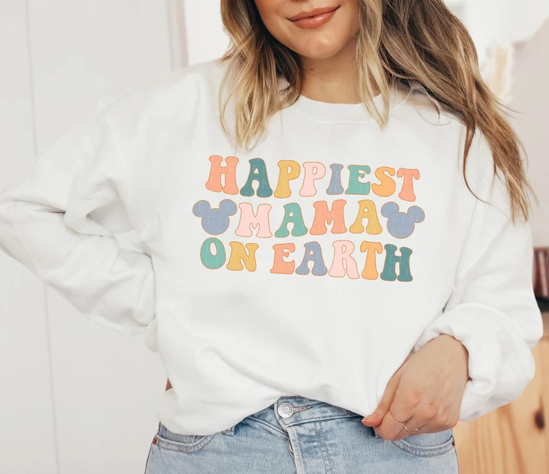 Happiest MAMA On Earth Sweatshirt Mouse Ears Sweatshirt Family Trip Matching Mom Shirt Colorful C... | Etsy (US)
