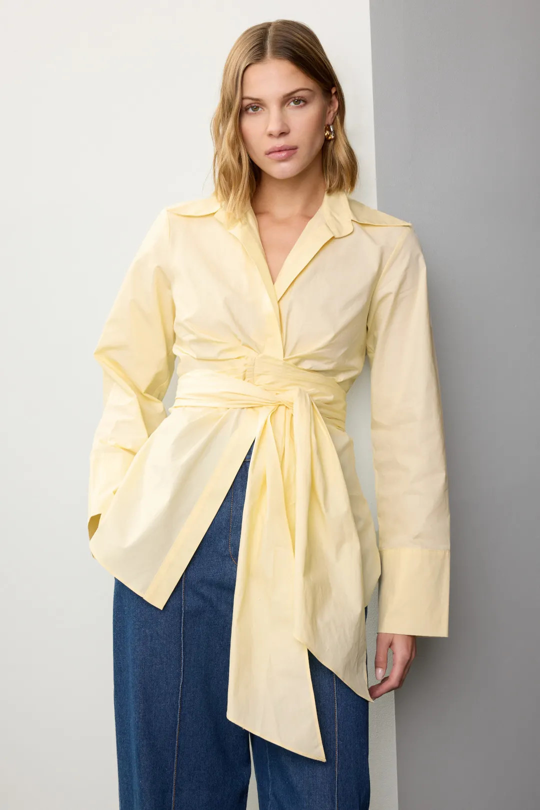 Ronny Kobo x RTR Yellow Wrap Button Down Top | Rent the Runway