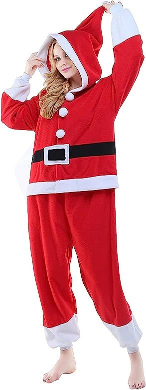 Amazon.com: NEWCOSPLAY Unisex Adult Santa Claus Onesie Plush One Piece Pajamas Christmas... | Amazon (US)