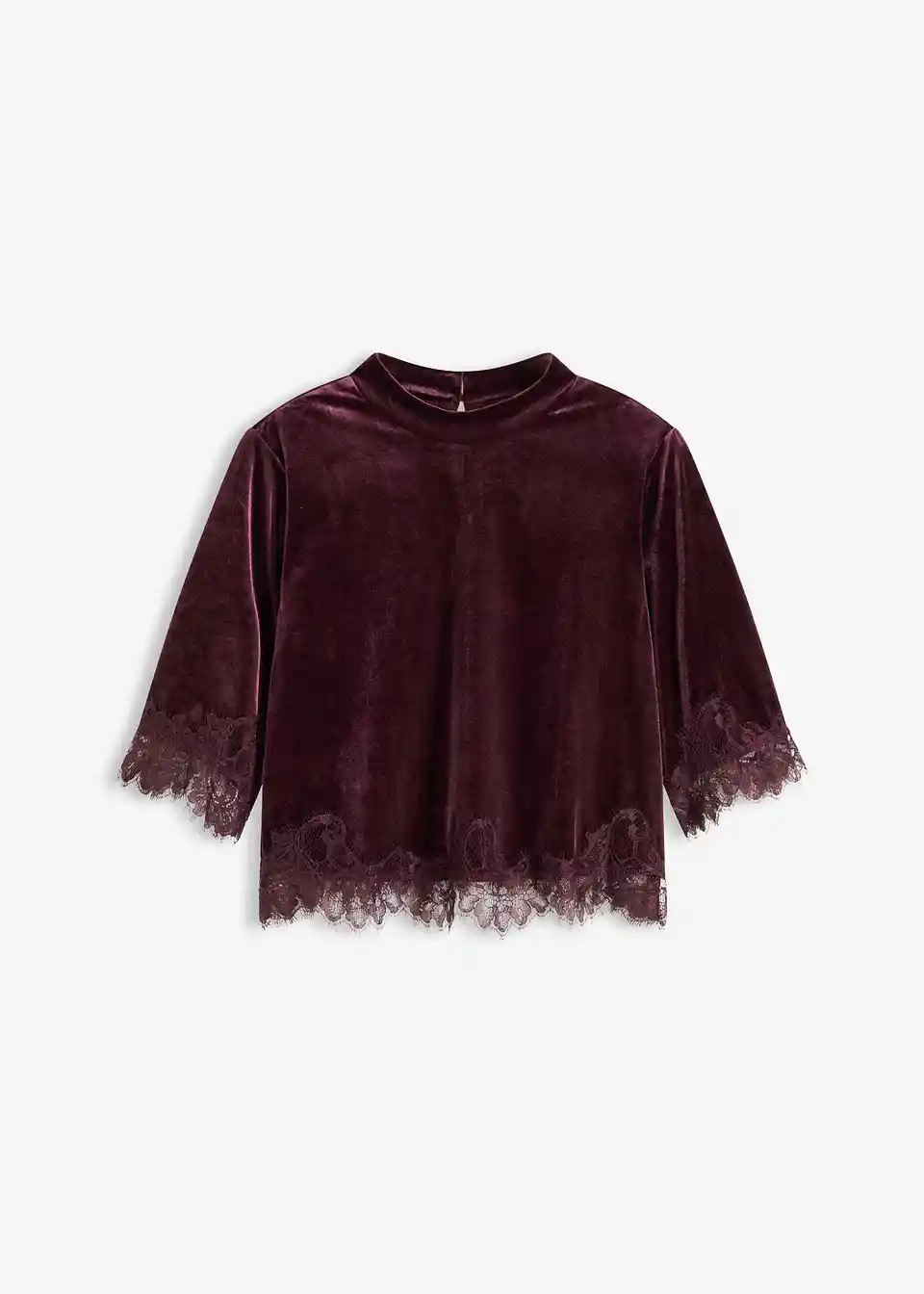 Samtshirt mit Spitze | Bonprix DE