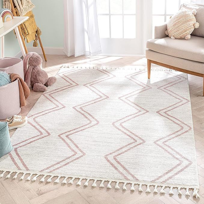 Well Woven Merri Pink Ivory Geometric Stripes Pattern Stain-Resistant Area Rug 3x5 (3'11" x 5'3") | Amazon (US)