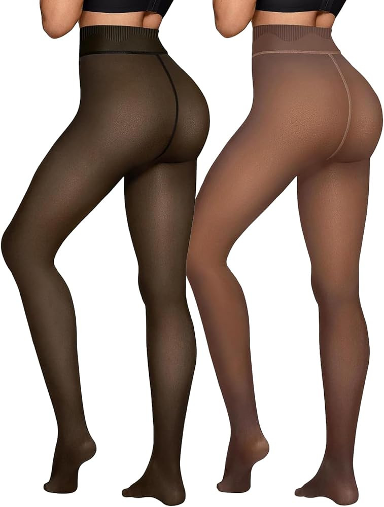 Fleece Lined Tights Sheer Women - Fake Translucent Warm Pantyhose Leggings Sheer Thick Tights for... | Amazon (US)
