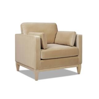 Knox 36 in. Fawn Brown Performance Velvet Arm Chair Set of 1 with Natural Wood Base | The Home Depot