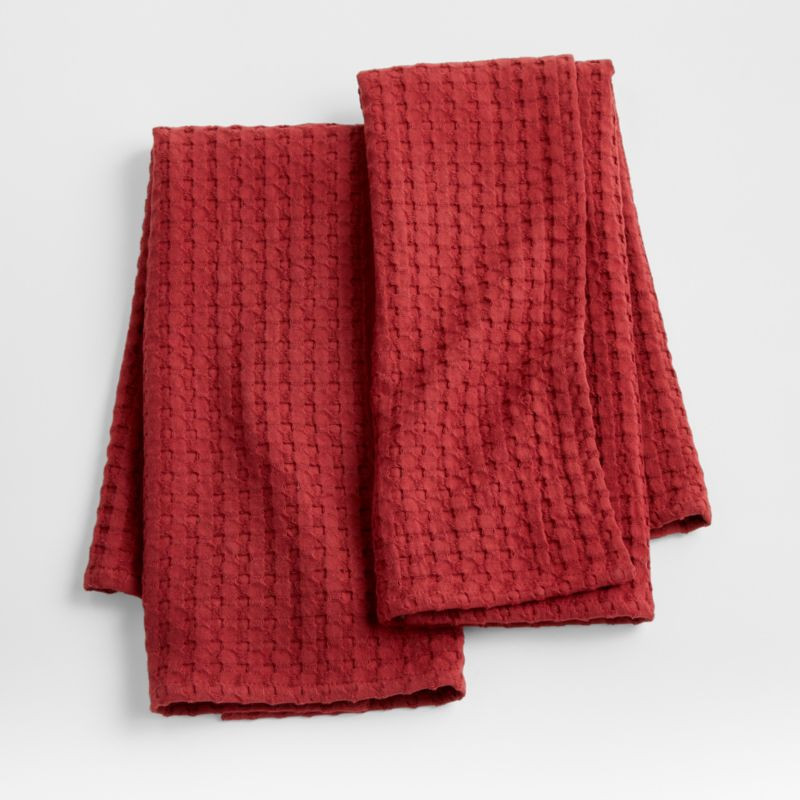 Oversized Waffle Brick Red Dish Towels, Set of 2 + Reviews | Crate and Barrel | Crate & Barrel