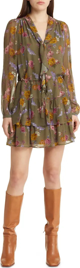 Elynne Floral Long Sleeve Silk Chiffon Dress | Nordstrom