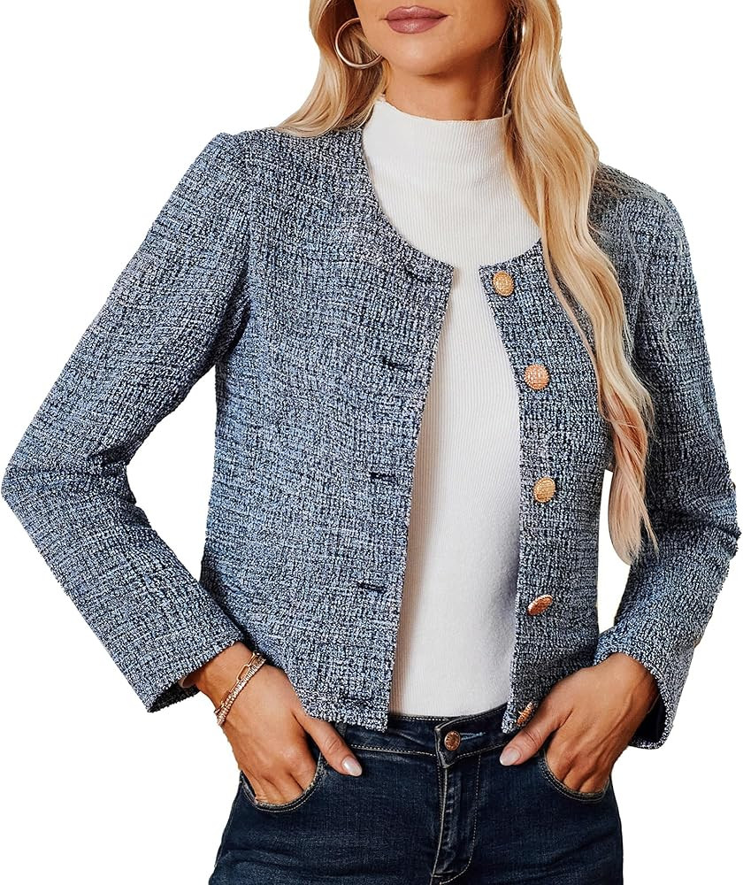 GRACE KARIN Fall Jackets for Women 2024 Tweed Blazer Business Casual Long Sleeve Cropped Short To... | Amazon (US)
