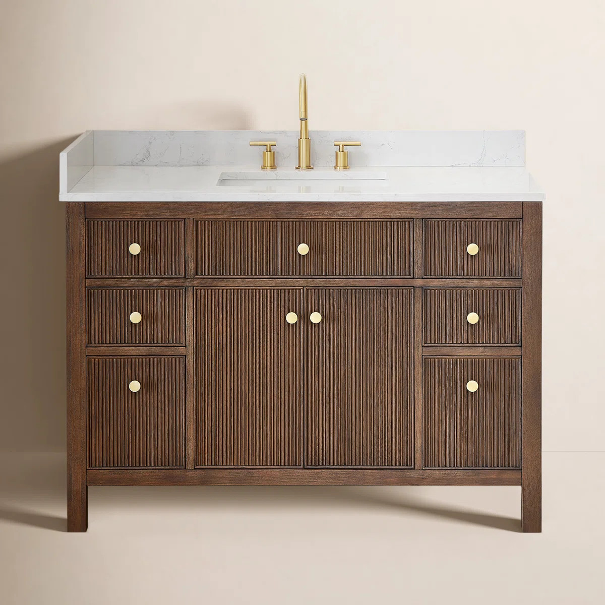 Lala 48" Single Bathroom Vanity with Grain White Engineered Stone Countertop without Mirror | Wayfair North America