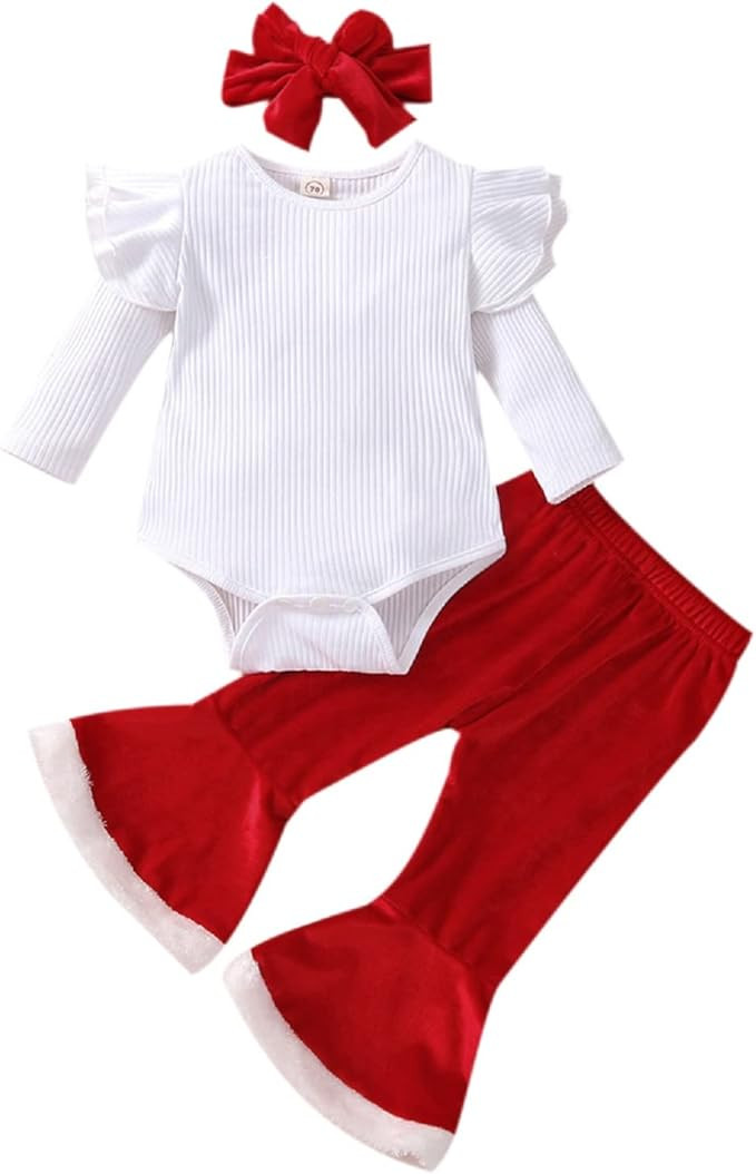 Newborn Toddler Baby Girl Christmas Outfits Long Sleeve Santa Baby Letters Pullover Tops Bell-Bot... | Amazon (US)