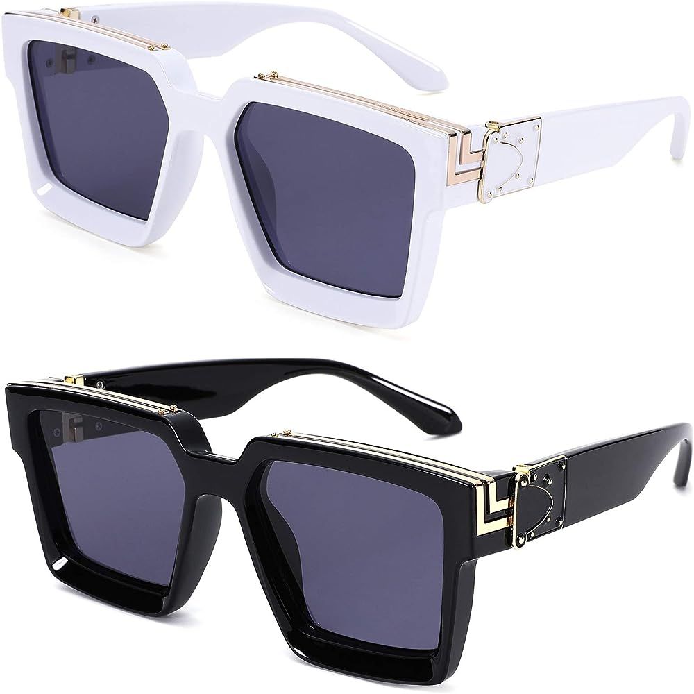 Thick Frame Square Sunglasses for Men Women Retro Sun Glasses UV400 Protection Fashion Trendy Sty... | Amazon (US)