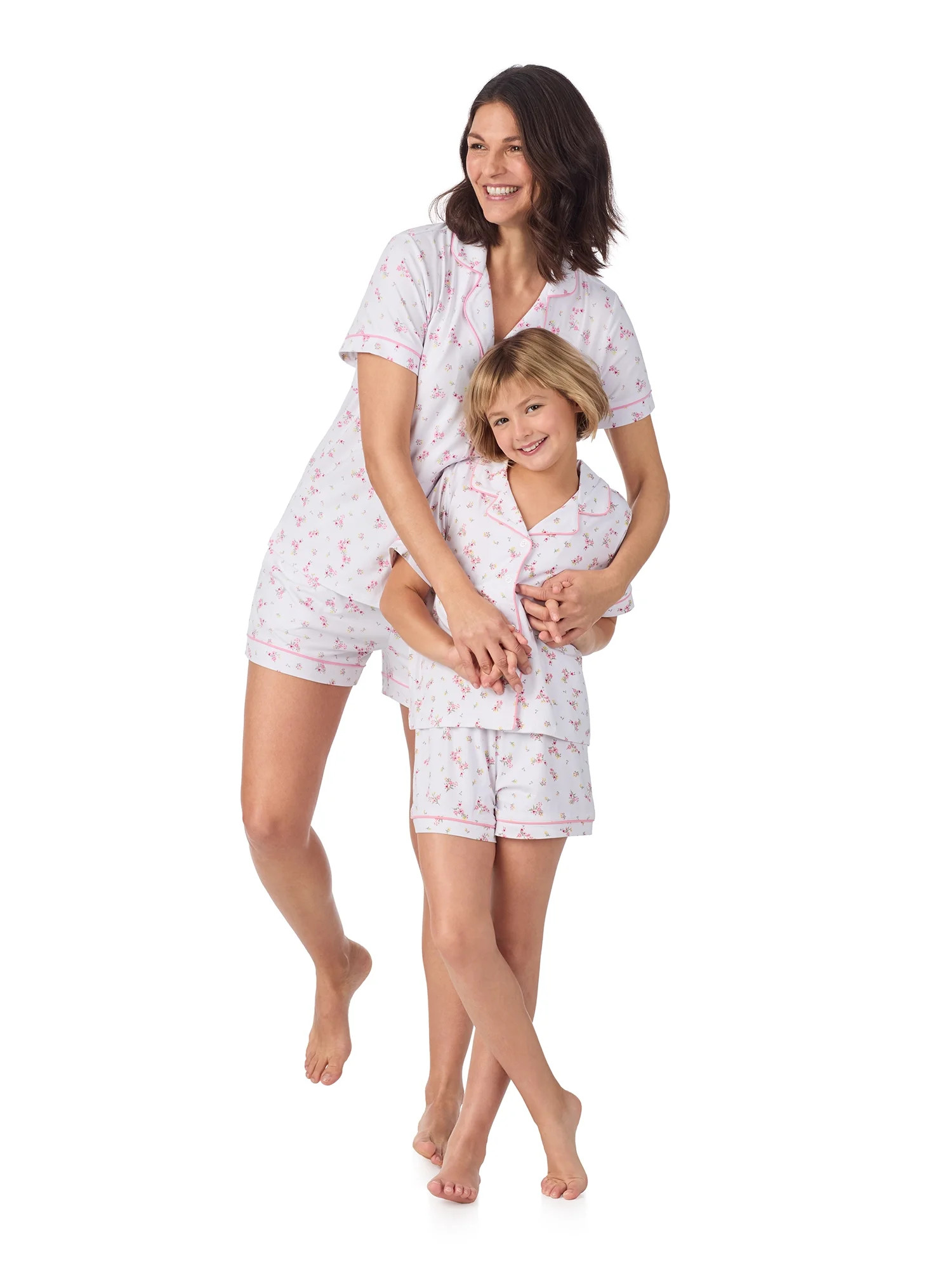 Joyspun Women’s Mommy and Me Notch Collar Top and Shorts Family Matching Pajama Set, Sizes XS-3... | Walmart (US)
