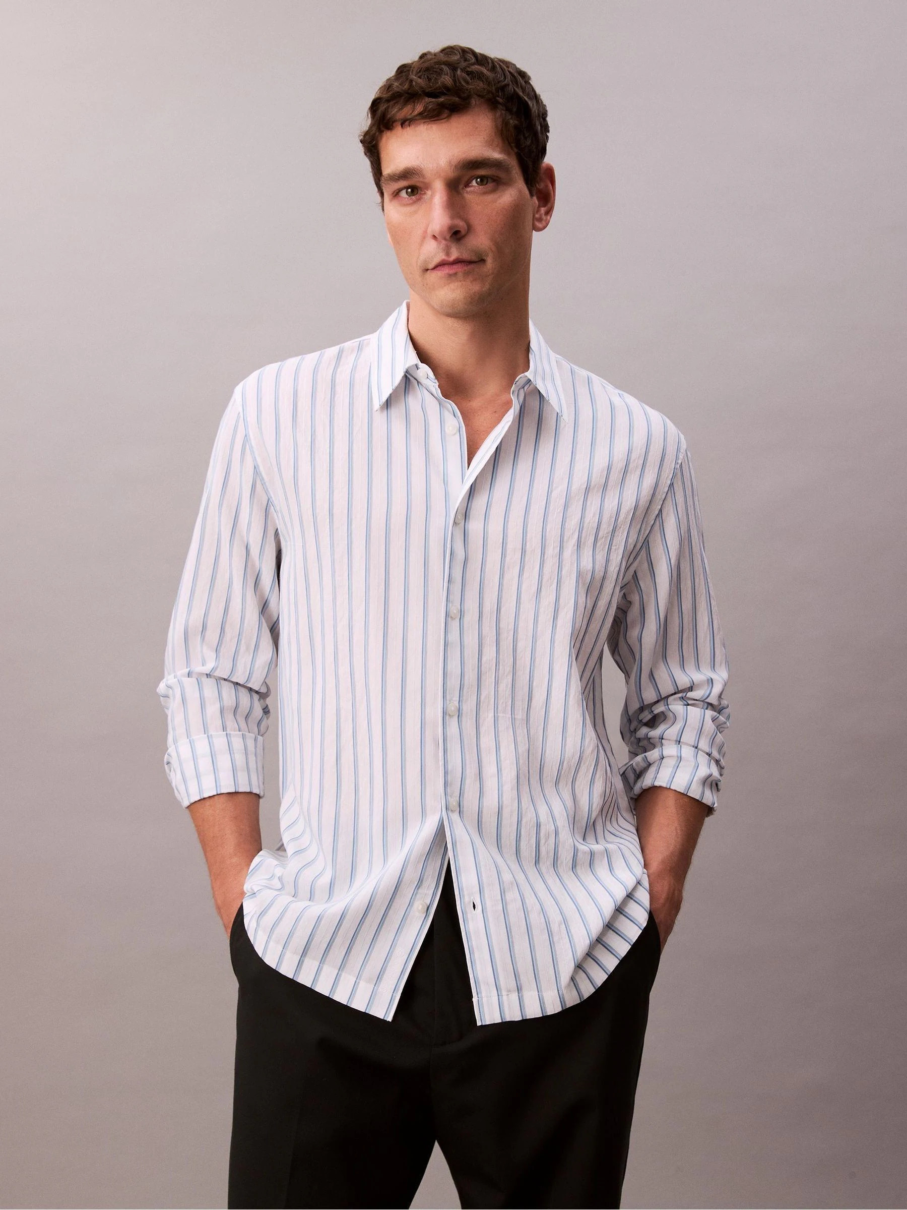 Calvin Klein Calvin Klein White Long Sleeve Viscose Nylon Stripe Shirt | Next US