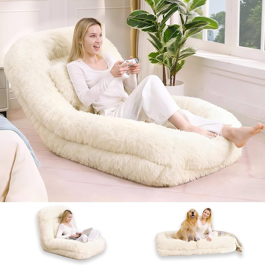 Floor Chair with Back Support, Human Dog Bed with 5 Adjustable Position, Convertible Lazy Floor L... | Amazon (US)