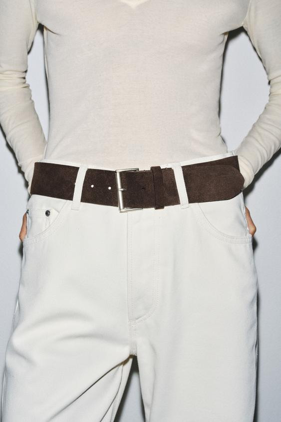 SQUARE BUCKLE SPLIT LEATHER BELT | Zara US