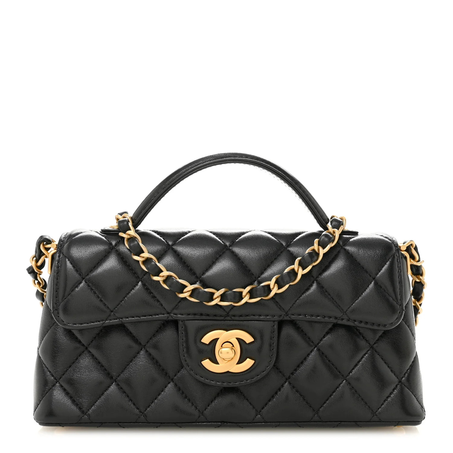 Lambskin Quilted Mini Flap Top Handle Bag Black | FASHIONPHILE (US)