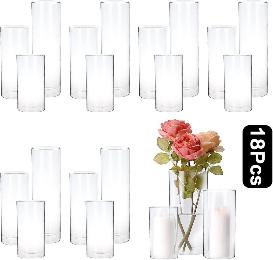 PHOSPHOR Hurricand Candle Holder 18 PCS, Glass Pillar Candle Holder, Clear Glass Cylinder Candleh... | Amazon (US)