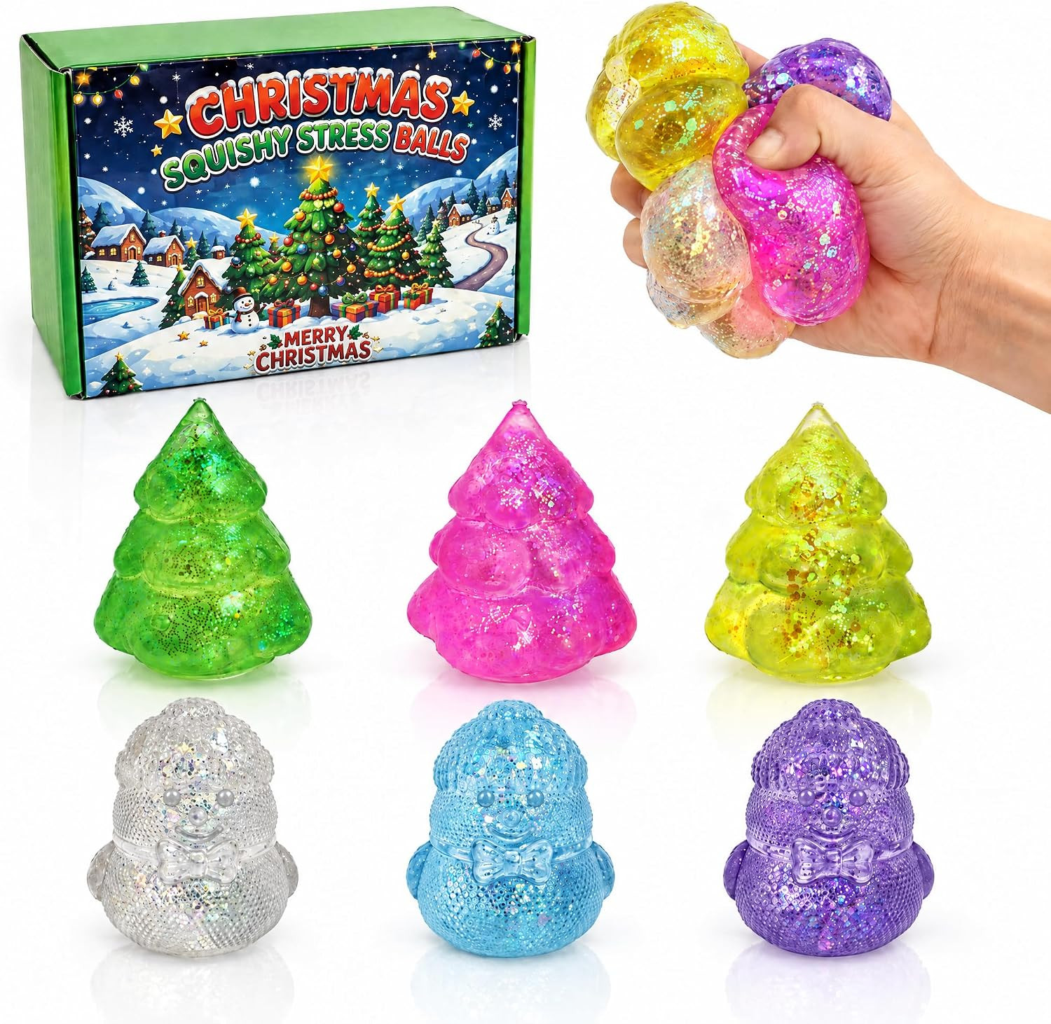 6 Pack Christmas Snowman Christmas Tree Squishy Stress Balls | Amazon (US)