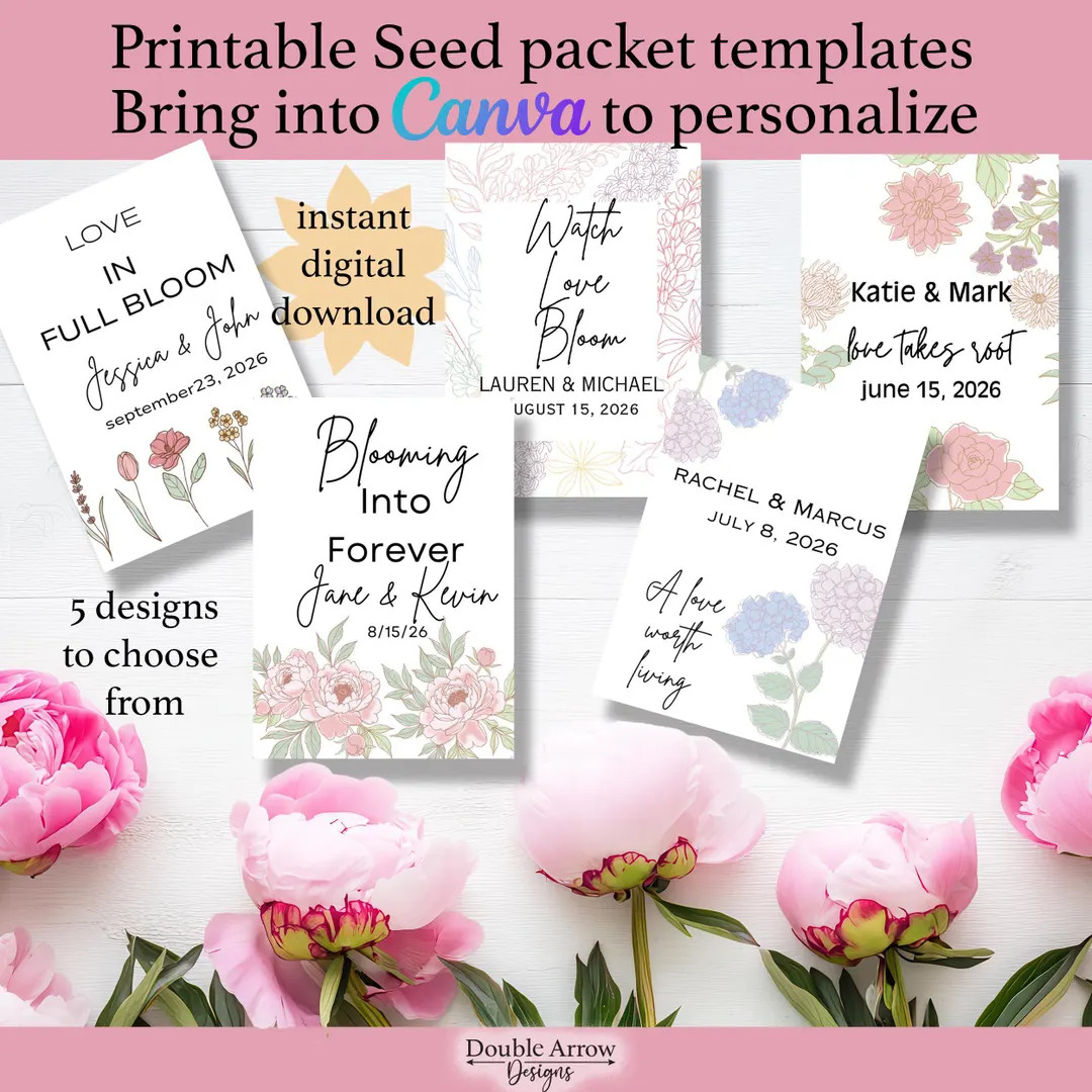 Printable Wedding Favor Seed Packet Template Envelope.foldable Seed Packets, 5 Designs - Etsy | Etsy (US)