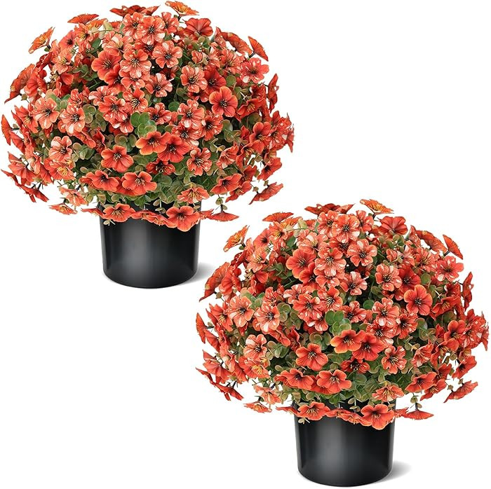 17" Artificial Flowers Topiary - 2 Set for Outdoor Fall Decoration,Faux Petunia with Fake Eucalyp... | Amazon (US)