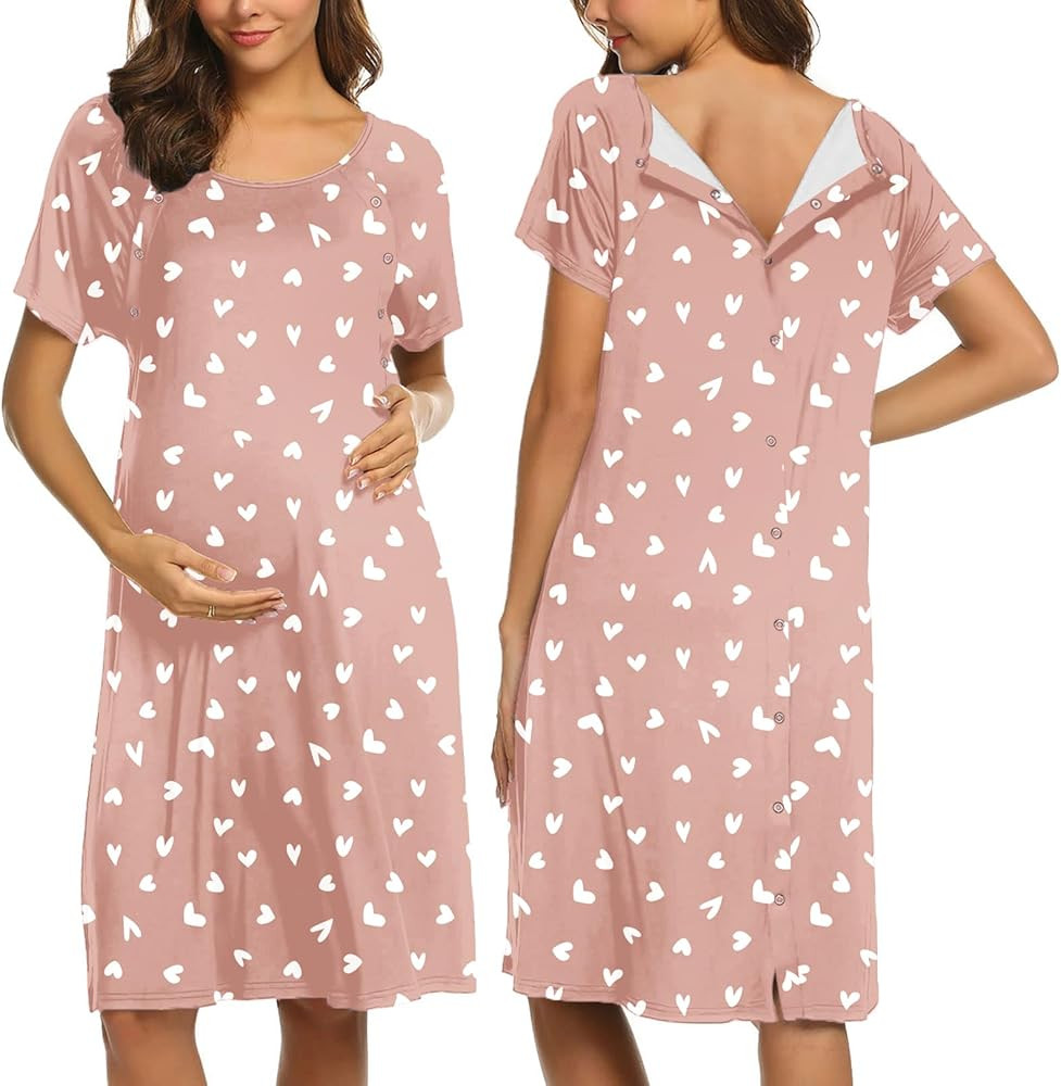 Ekouaer Women’s Nursing/Delivery/Labor/Hospital Nightdress Short Sleeve Maternity Nightgown wit... | Amazon (US)