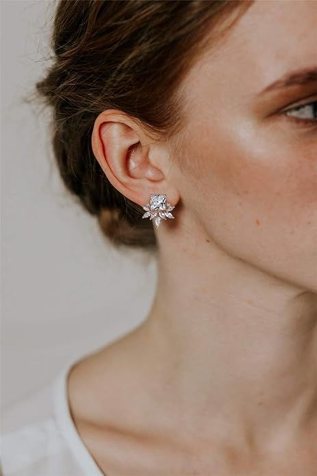 SWEETV CZ Cluster Bridal Wedding Bridesmaids Earrings, Crystal Stud Earrings for Women Girls | Amazon (US)