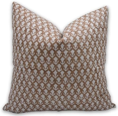 Handmade Floral Block Print 20x20 Pure Linen Vintage Throw Pillowcase Cushion Cover, Fall Decorat... | Amazon (US)
