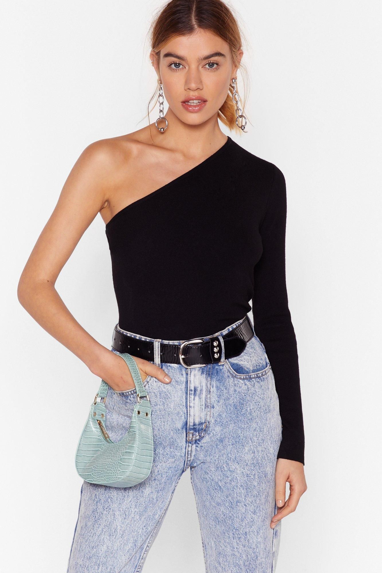 Womens Knitted Ribbed One Shoulder Top - Black | NastyGal (US & CA)