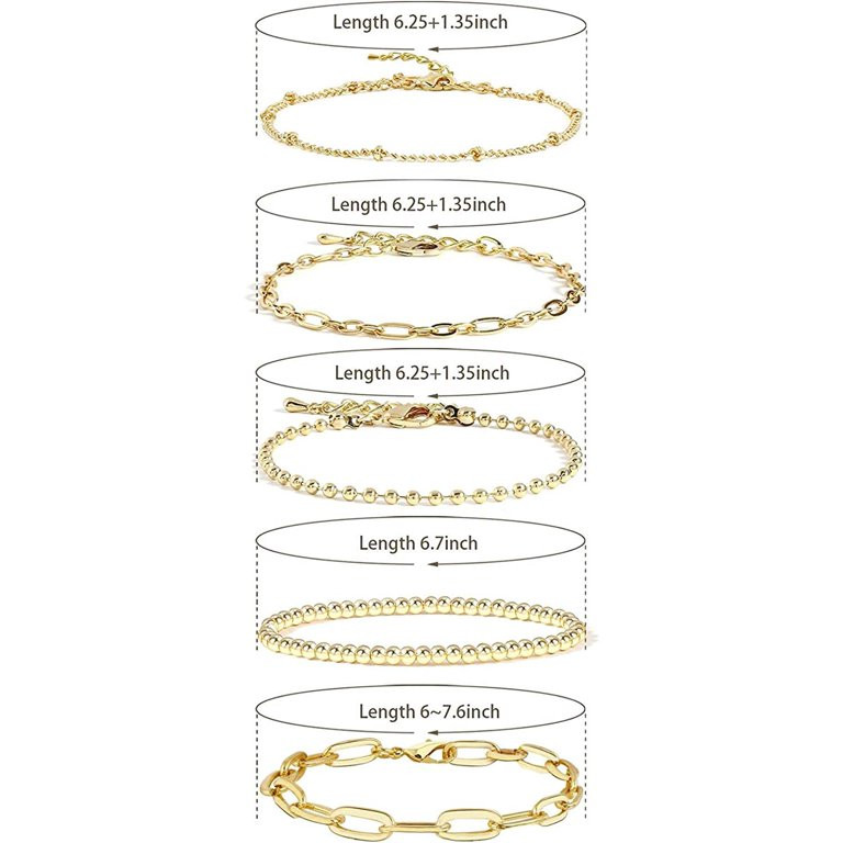 Gold Link Bracelets Sets for Women Girls, 14K Gold Plated Dainty Classic Adjustable Paperclip Lay... | Walmart (US)