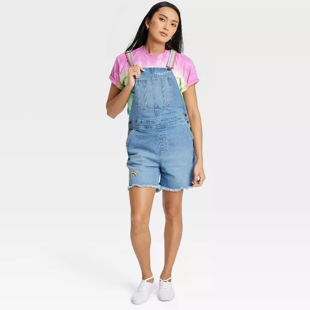 Pride Adult Rainbow Shortalls - Light Wash | Target