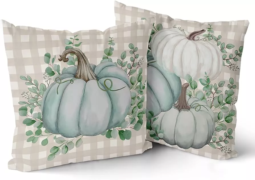 PANDICORN Fall Pillow Covers 18x18 Set of 2 Hello Pumpkin Grey Buffalo